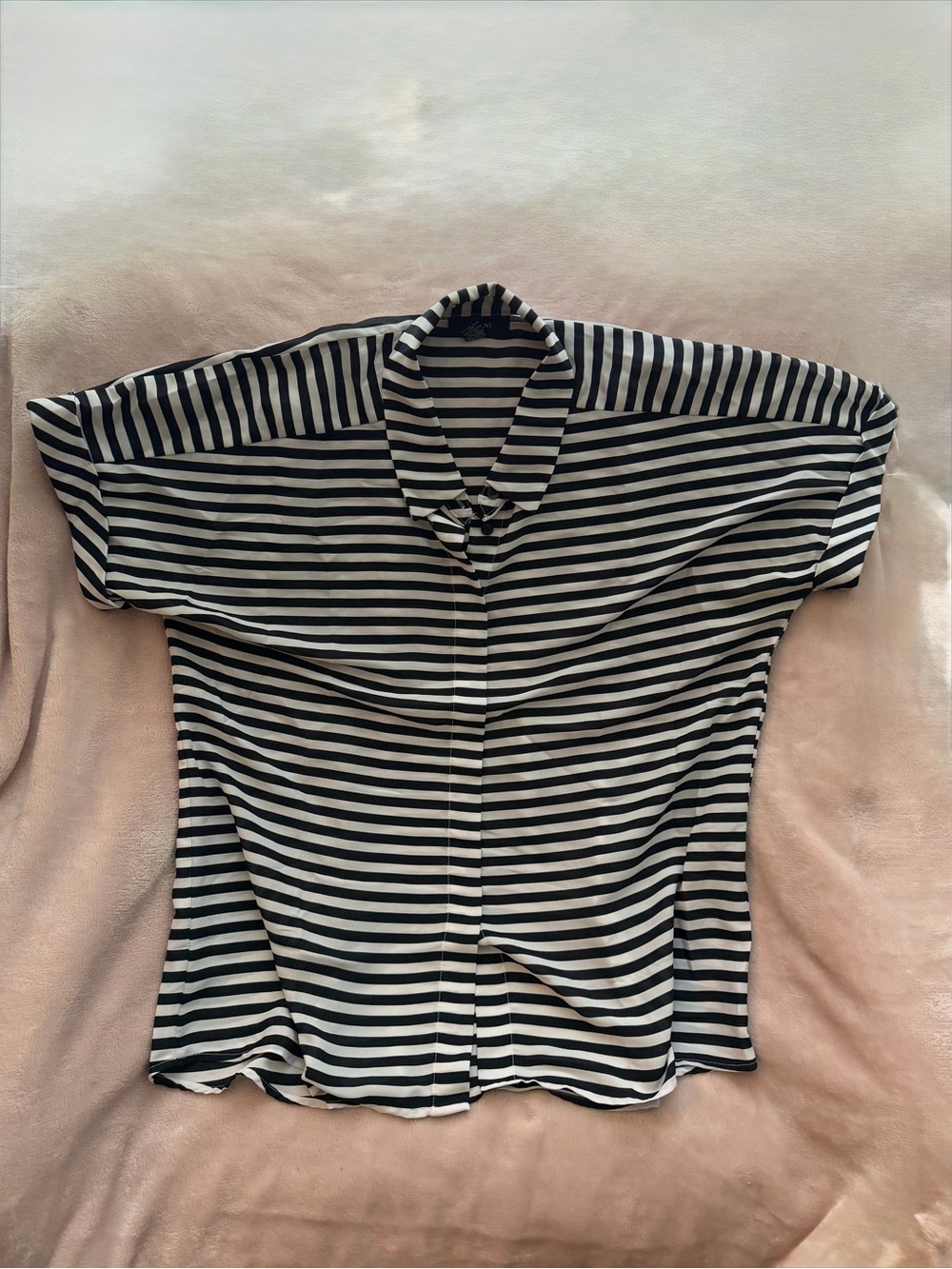 Alfani Navy and White Striped Button-Front Blouse